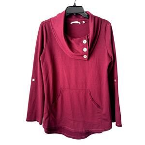 Soft Surroundings Red Burgundy Cowl Neck Tab Sleeves Sweatshirt Women’s Small